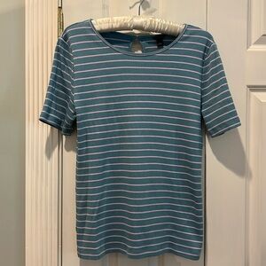 Ann Taylor Top Striped Pink/Blue Ribbed Size Large 58% Cotton 38% Modal 3% Spndx